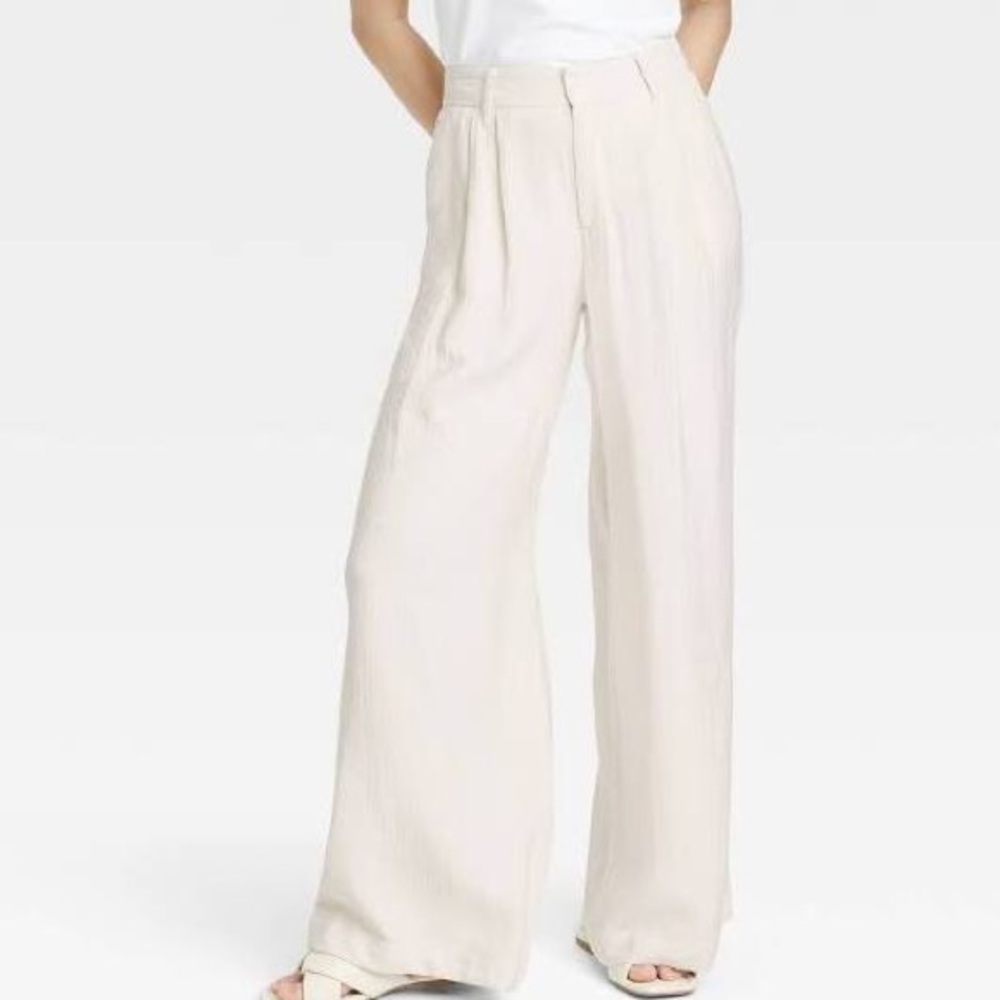 Urban Outfitters Wide Leg High-waisted cream Trousers